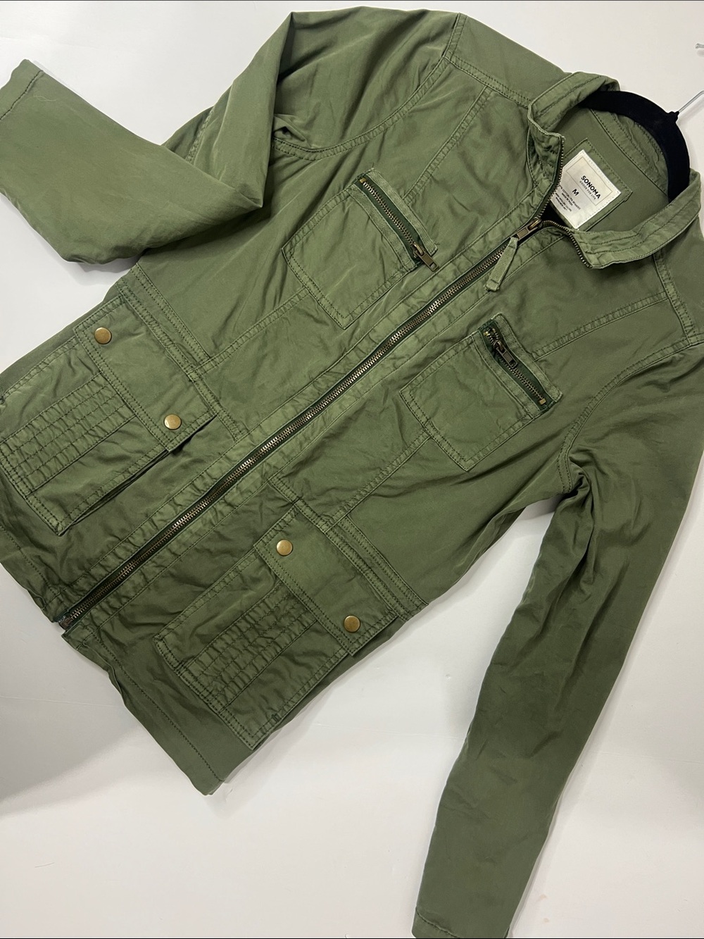 Sonoma Men's Olive Green Military Field Jacket with Zip Pockets - Picture 4 of 8
